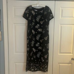 Talbots Black and Cream Floral Midi Dress